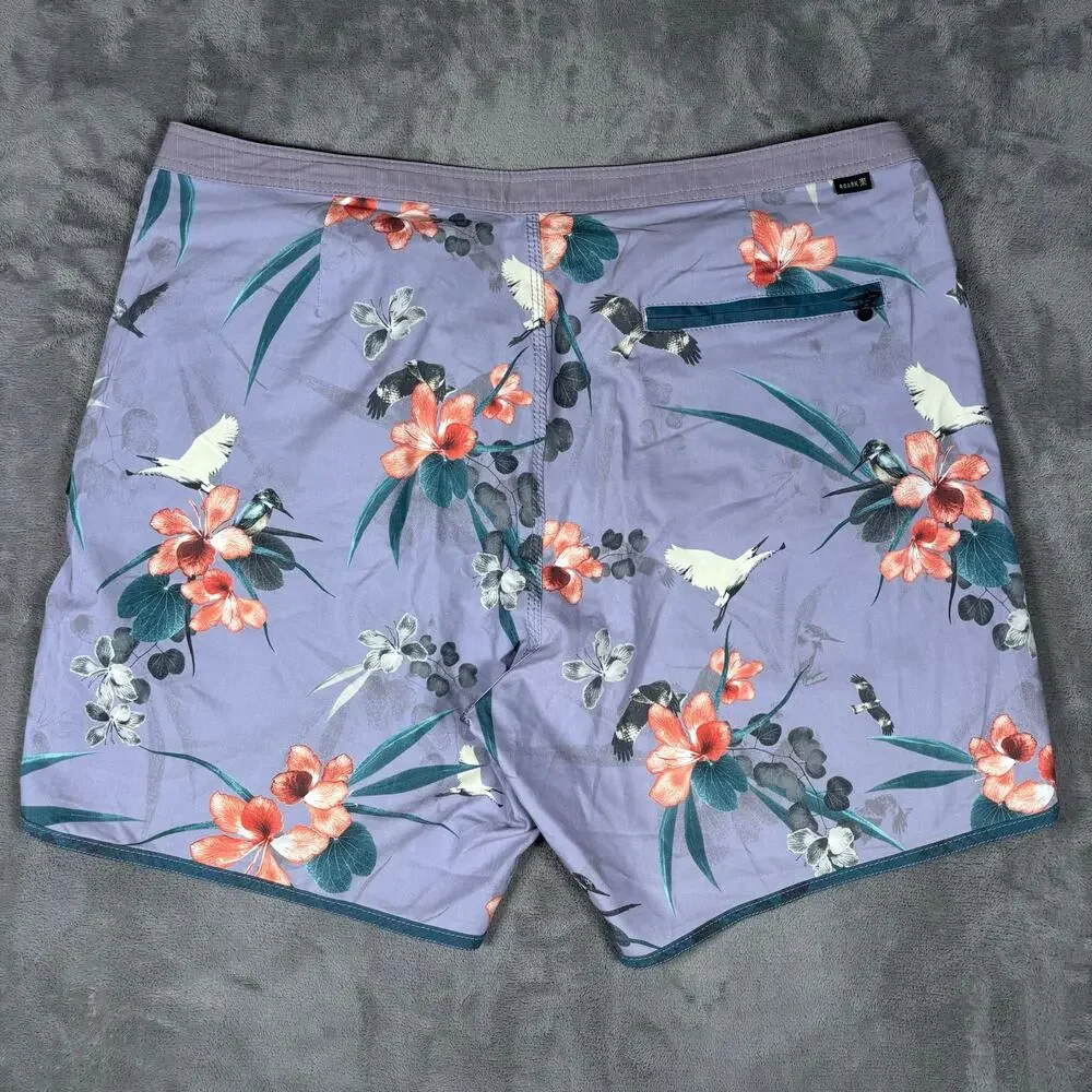 Roark Bauhinia Chiller Scallop Boardshorts Men’s Size 38 Indigo Floral NWT